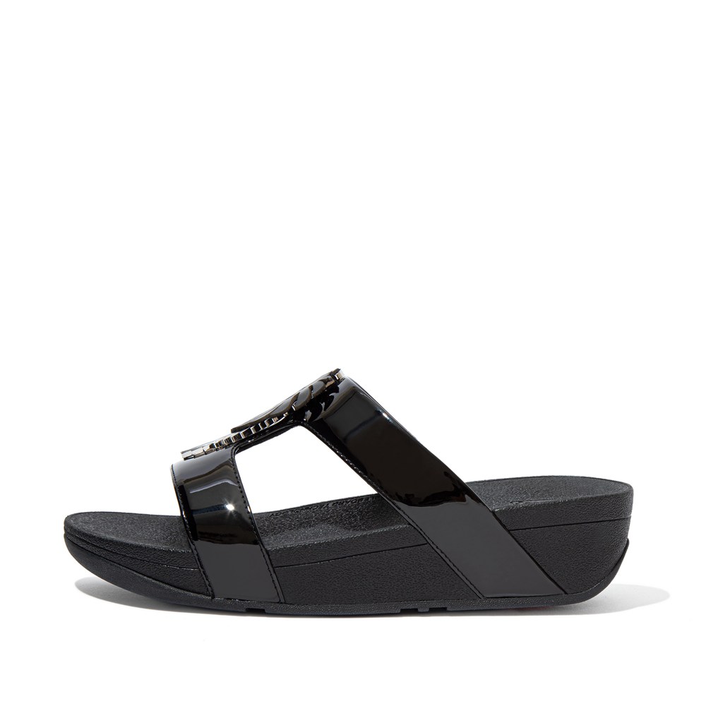 Fitflop Womens Slides Black - Lottie Jungle-leaf Patent - 14DVLCEFH